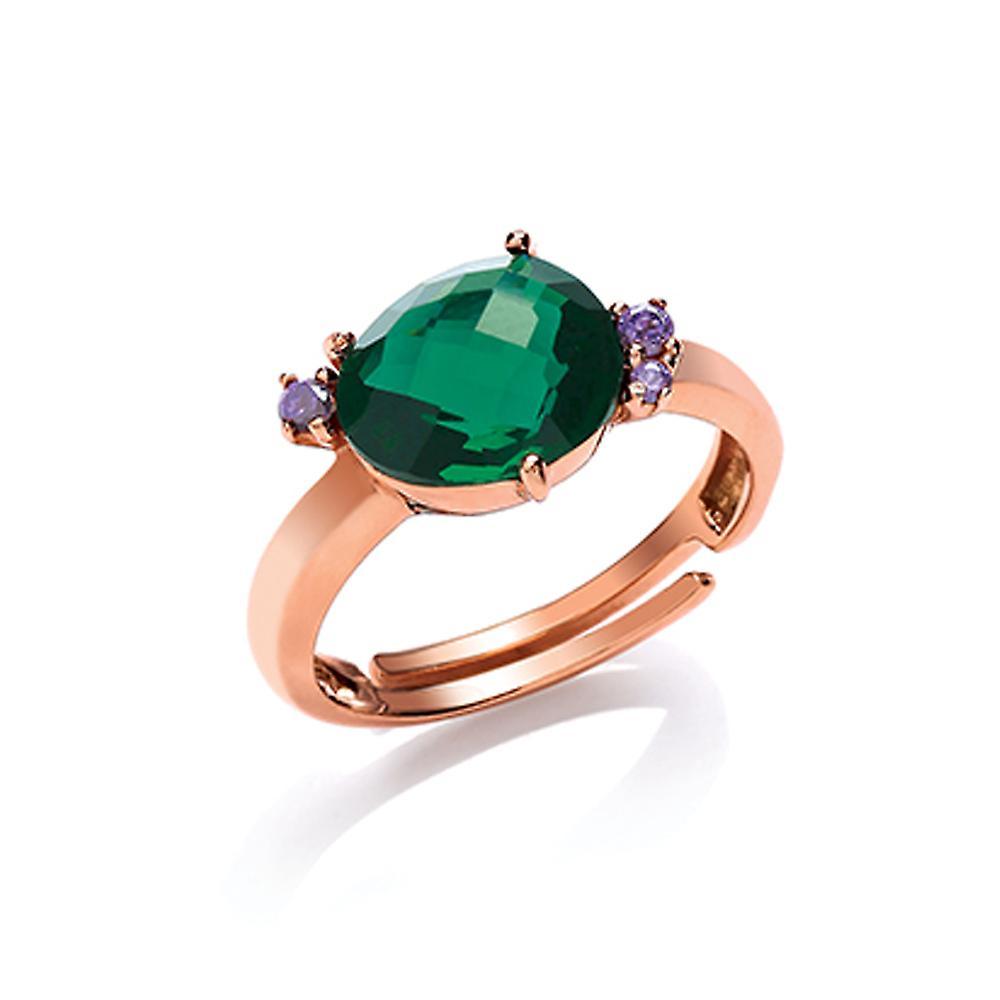 Jewelco London Rose Gold-Plated Sterling Silver Emerald-Green irregular-shape Cubic Zirconia Nugget Ring N