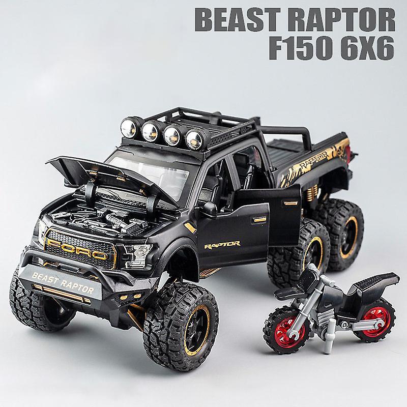 Redkid 1:28 Ford Raptor F150 Alloy Car Model Diecasts Metal Vehicles Simulation Sound Light Pull Back Car Toys For Children Boys Gifts Black