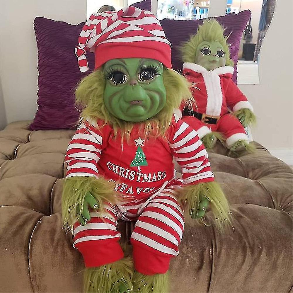 Cryin Christmas The Grinch Latex Plush Doll Reborn Baby Grinch Stuffed Toy Xmas Gift Striped