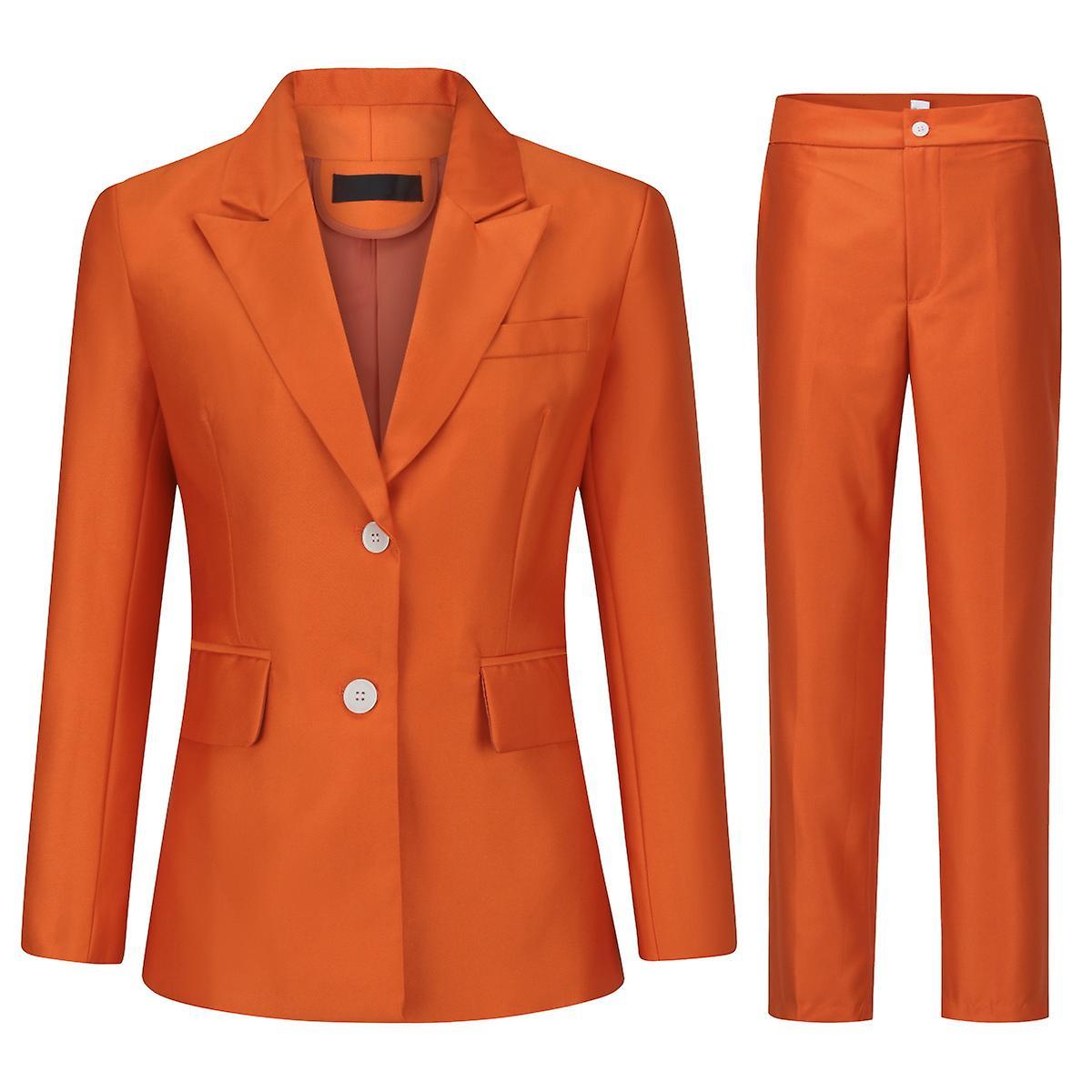 Yynuda Womens 2-piece Slim Business Suit (blazer+pants) Orange L