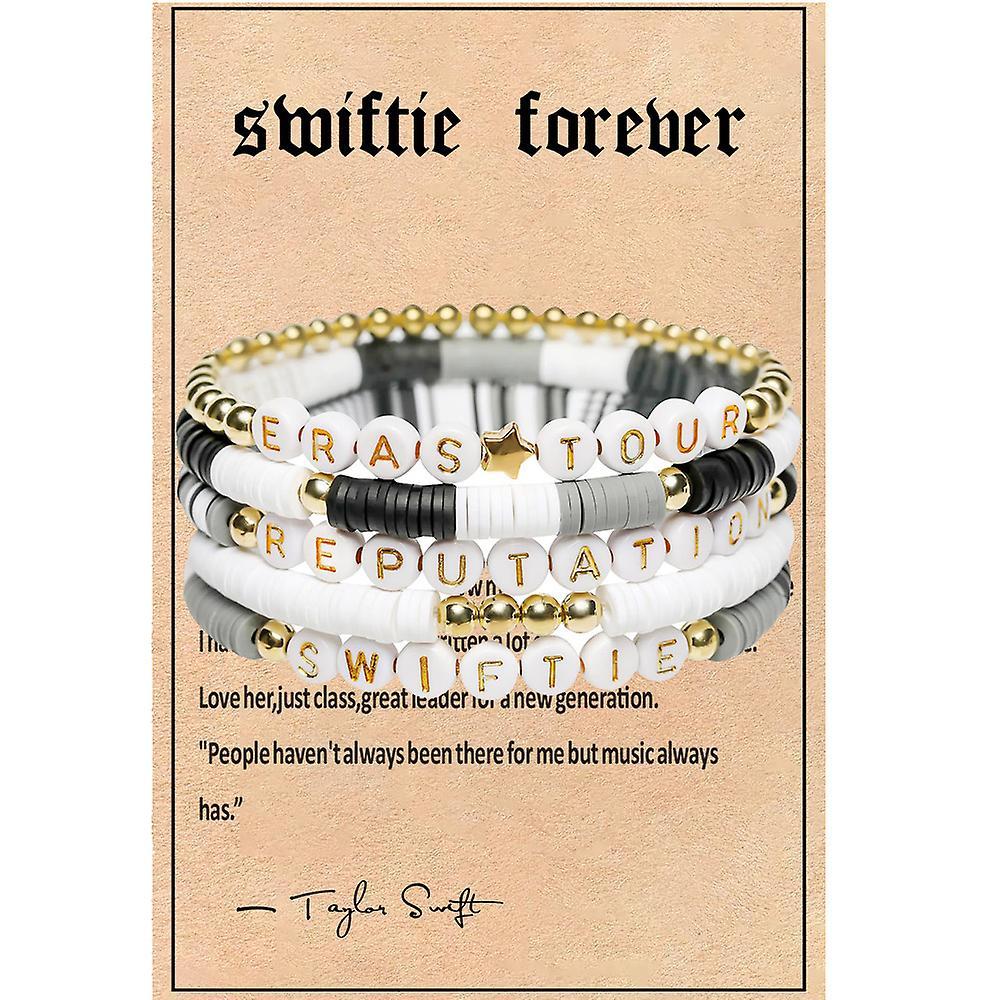 Manchalk 5pcs/set Taylor Swift Friendship Bracelet Outfits Jewelry Accessories Ts Concert Inspired Bracelets Gifts For Swiftie Fans Black Gray White