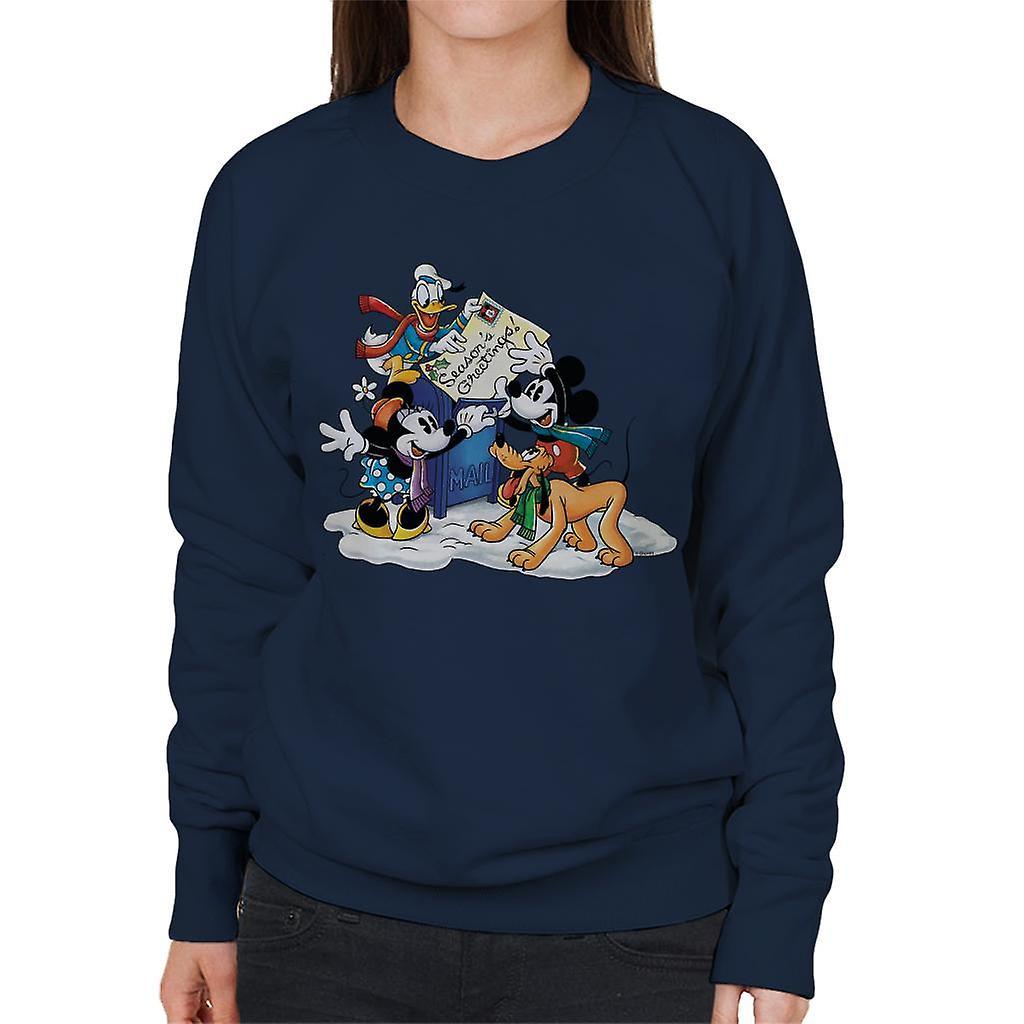 Disney Christmas Mickey Mouse Mailing Seasons Greetings Women's Sweatshirt Navy Blue X-Large