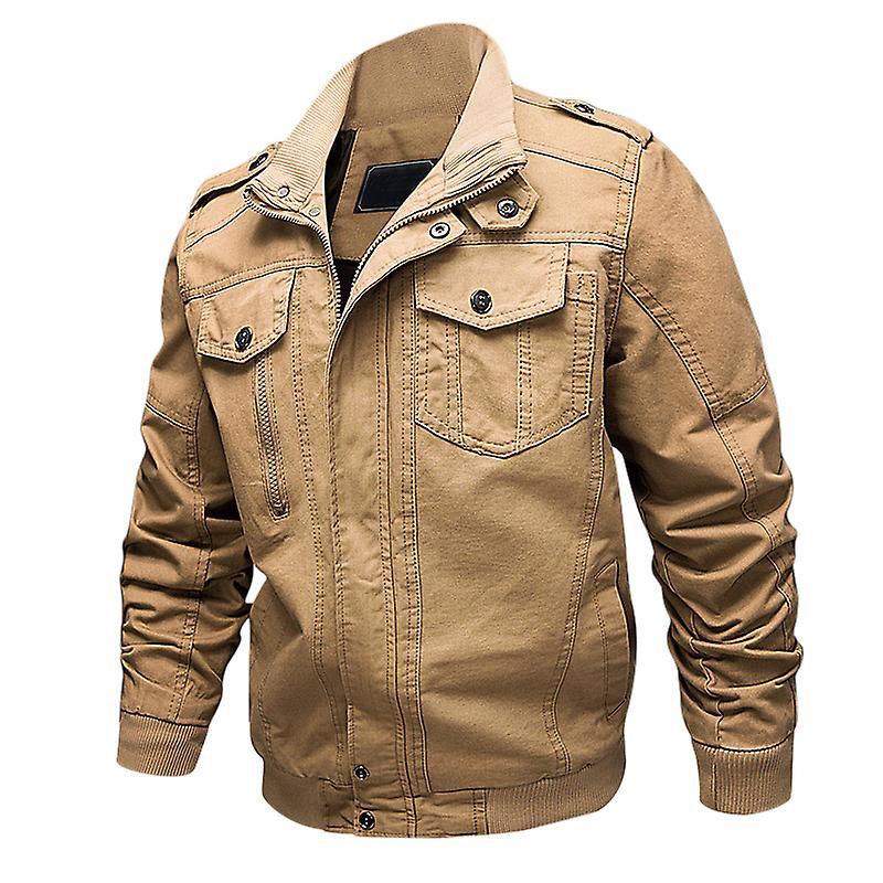 Allthemen Mens Casual Retro Zipper Daily Wear Jacket Khaki 2XL