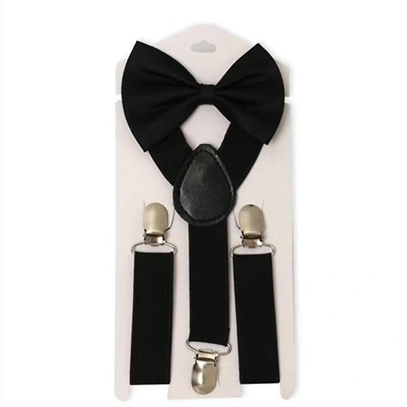 Slowmoose Children Belt Bowtie Set- Baby / Suspenders Clip-on Y-back Braces Bow Tie black