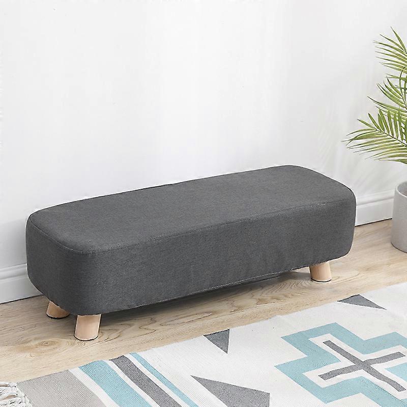 Living And Home 81CM Footstool Linen Fabric Pouf Ottoman Bench Light Grey