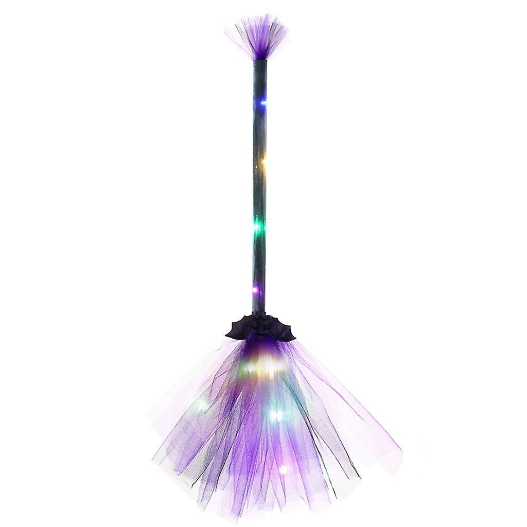 unbrand Lighted Halloween Witch Broom Broomsticks for Cosplay Costume Party Decoration Purple