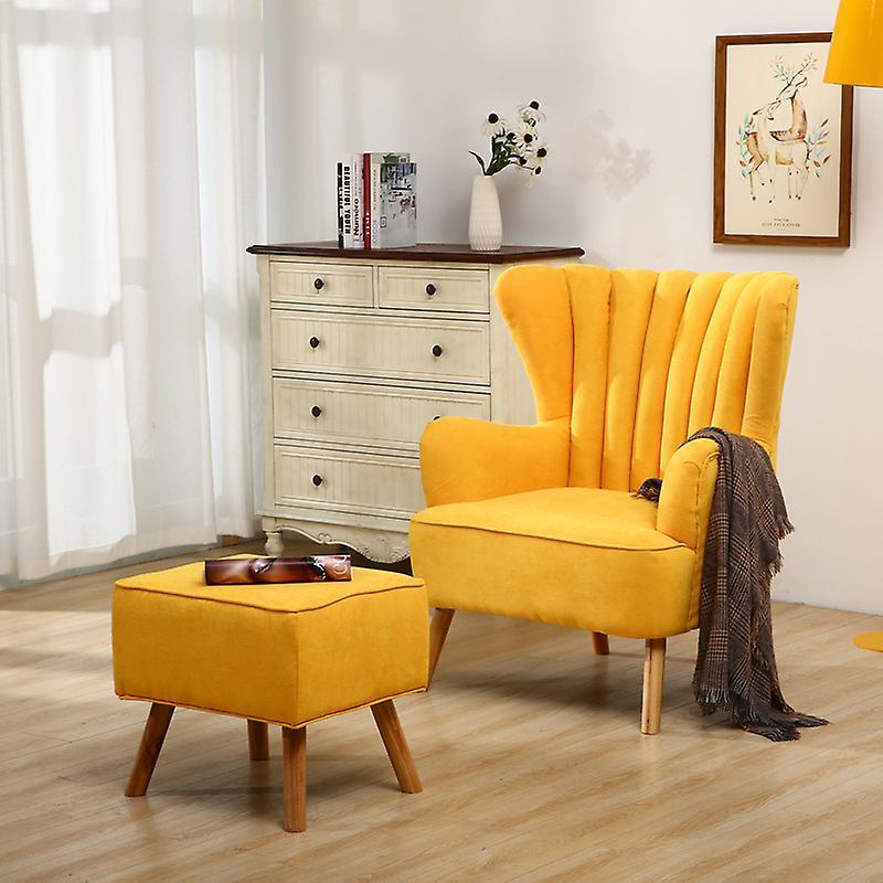 Living And Home Livingandhome Upholstered Wingback Armchair with Footstool Yellow