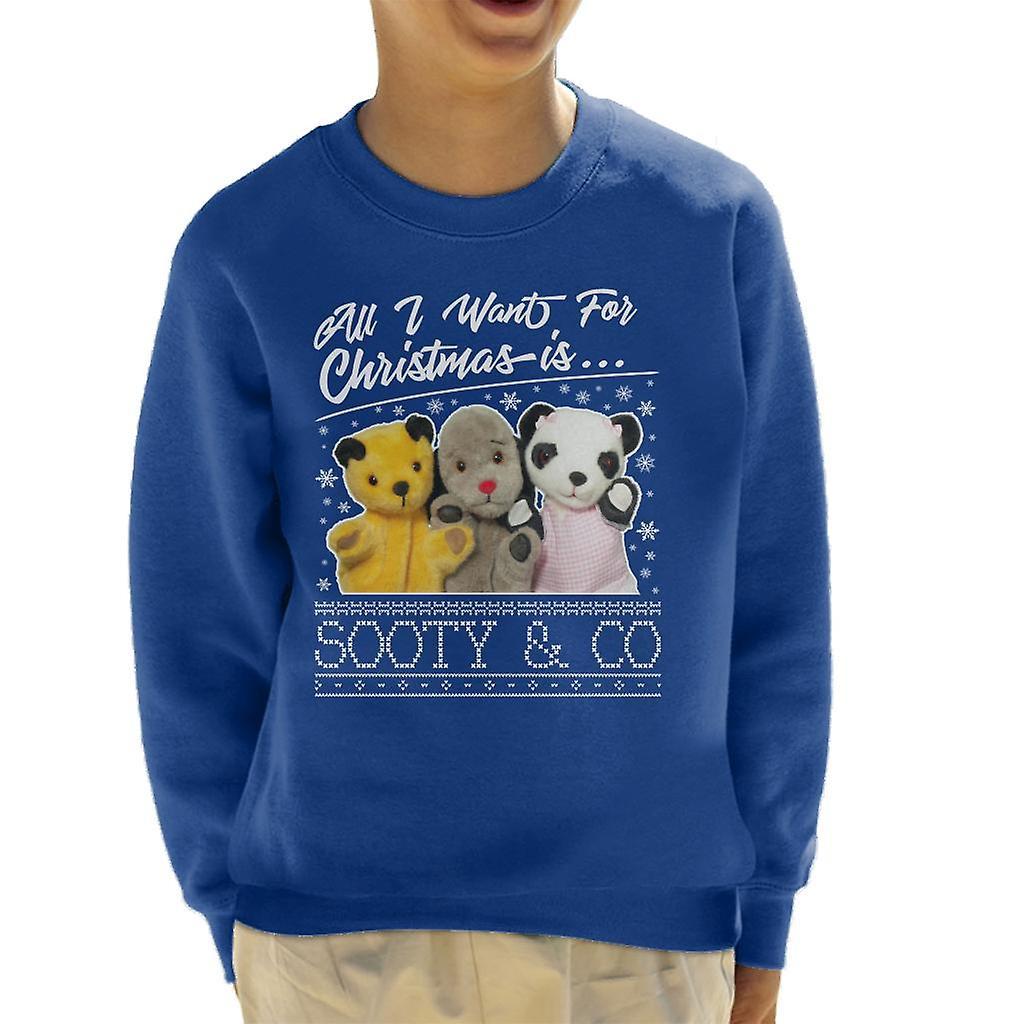 Sooty Christmas All I Want For Christmas Is Sooty And Co Kid's Sweatshirt Royal Blue X-Small (3-4 yrs)