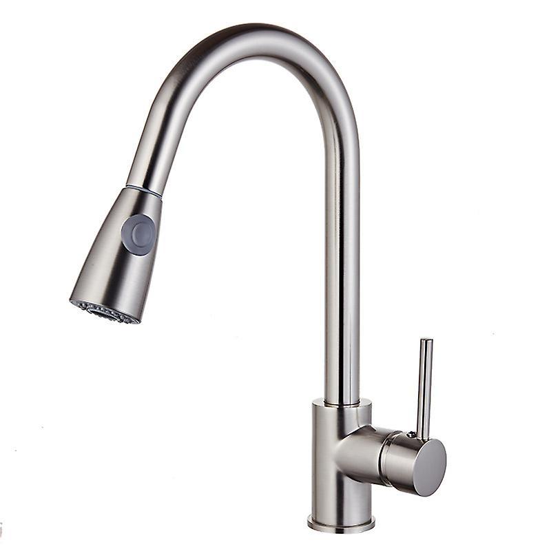 Mimigo Modern Hot And Cold Faucet 2 Water Outlet Modes Rotate 360 Degrees Pull Down Matte Silver