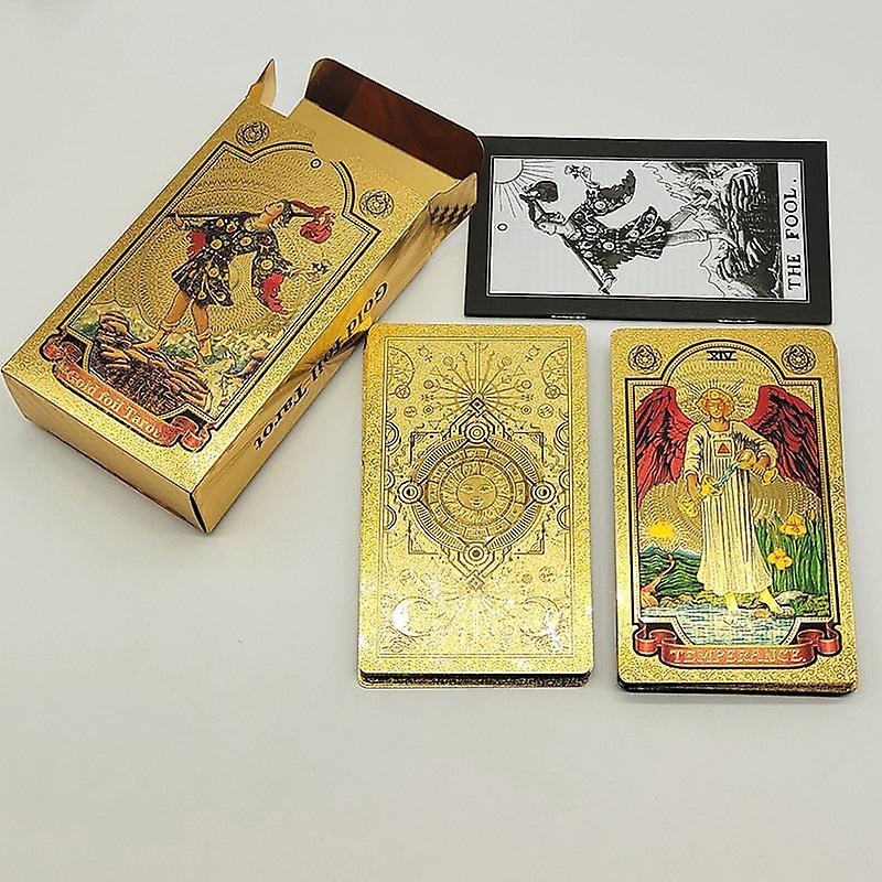 Tarot Cards Super Excellent Skeleton Pattern Deluxe Gold Foil Tarot Waterproof Pvc Cards Deck Mystery Board Game For Halloween Gift Gold light package