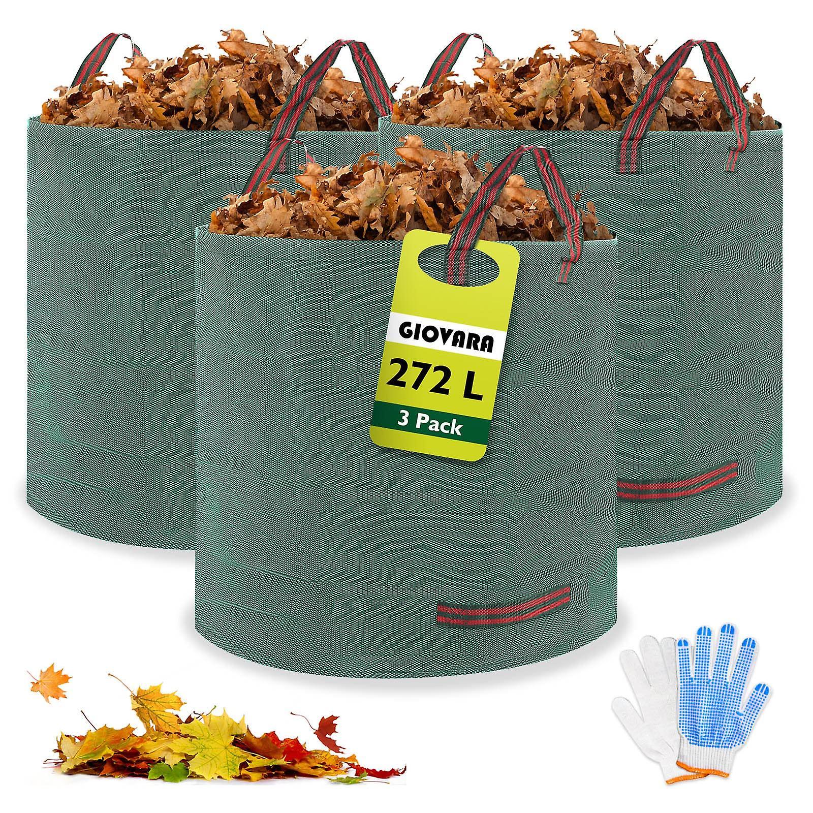 Shindat 272l Garden Waste Bags 3 Pack, Waterproof Heavy Duty Large Refuse Sacks With Handles, Foldable And Reusable (3)