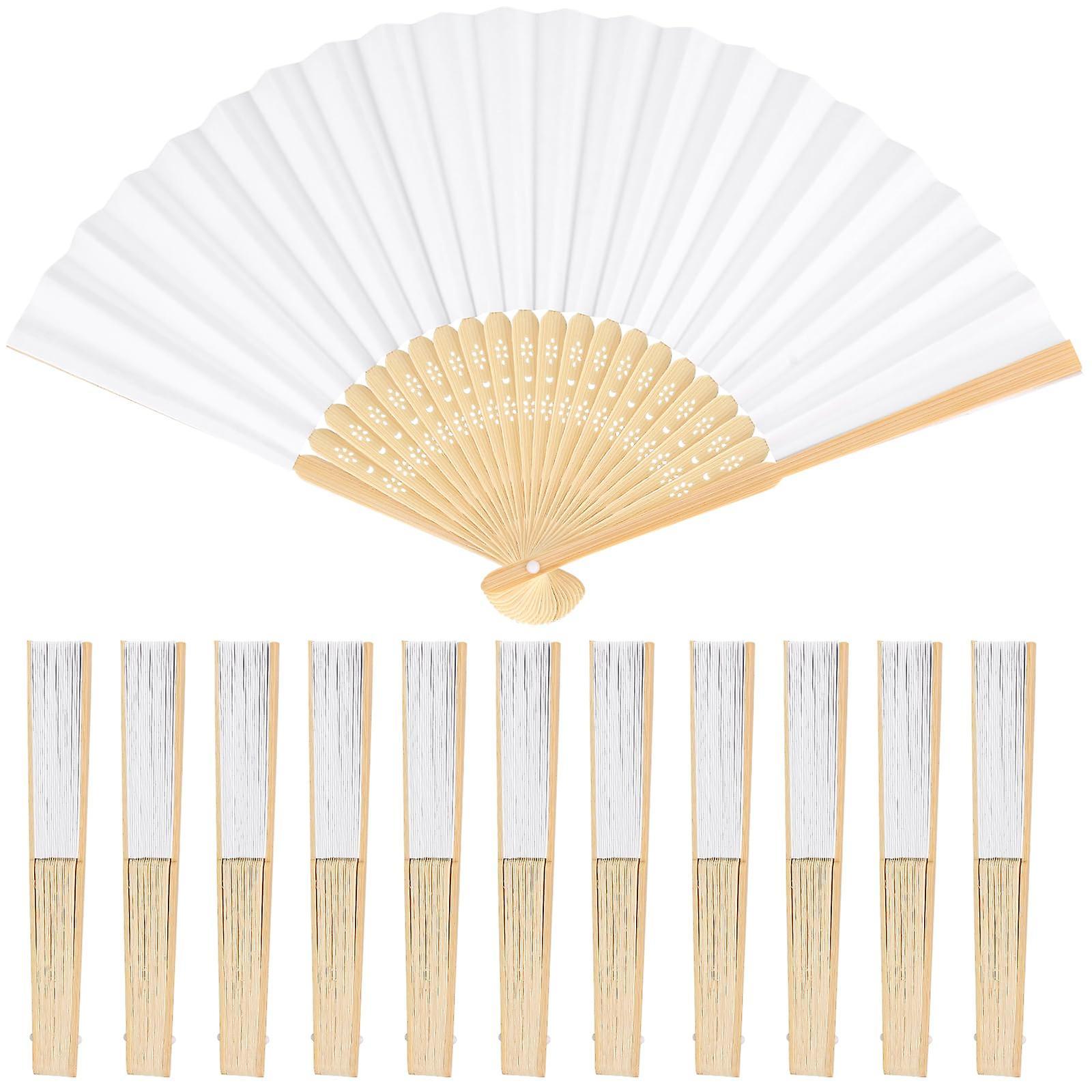 Linkrunning Pack of 12 hand fans white fans wedding guests paper fans folding fans for wedding, birthday, party