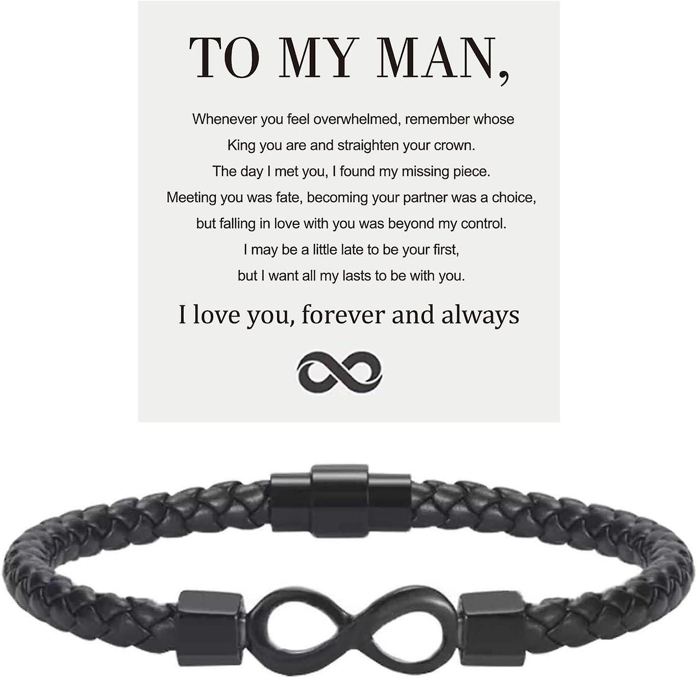 Morakot To My Man, Infinity Leather Bracelet Husband Gifts From Wife I Love You Forever And Always Bracelet Boyfriend Anniversary Birthday Christma...