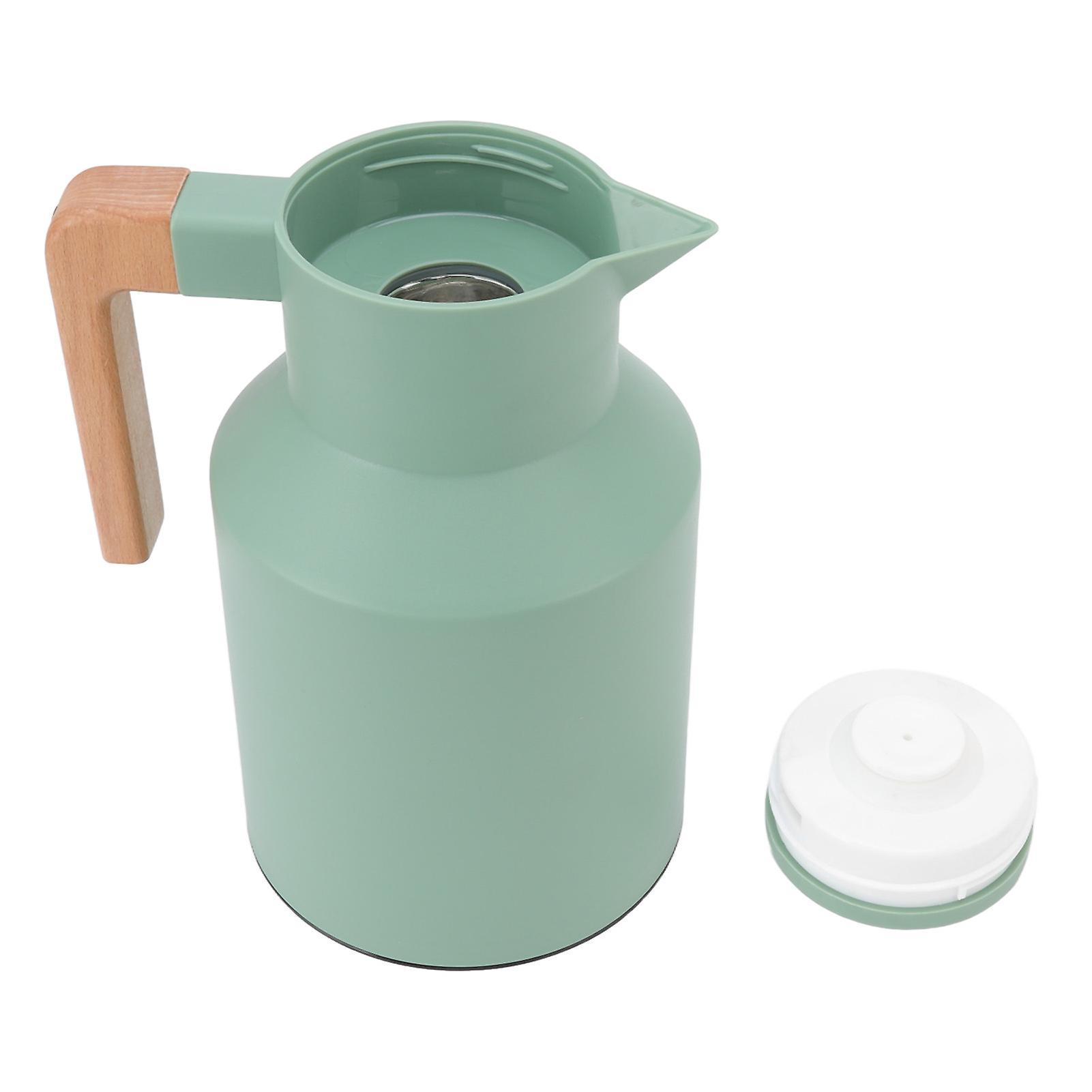 Large Capacity Coffee Carafe Green 1L Portable Coffee Carafe with Beech Wood Handle - 12 Hour Thermal Insulation