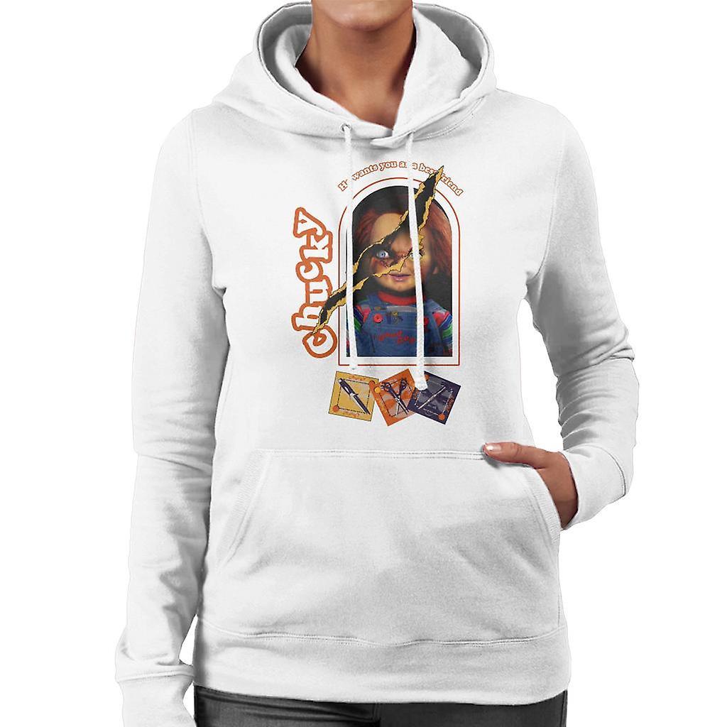 Chucky He Wants You As A Best Friend Women's Hooded Sweatshirt White Large