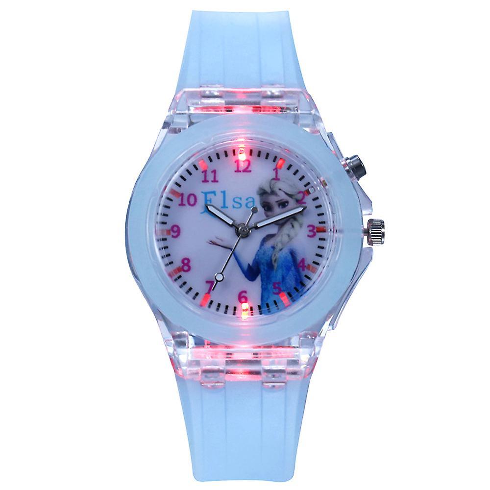 Waytogo Girls Frozen Anna Elsa Cartoon Silicone Watch Luminous Led Flashing Kid Gift Elsa Light Blue