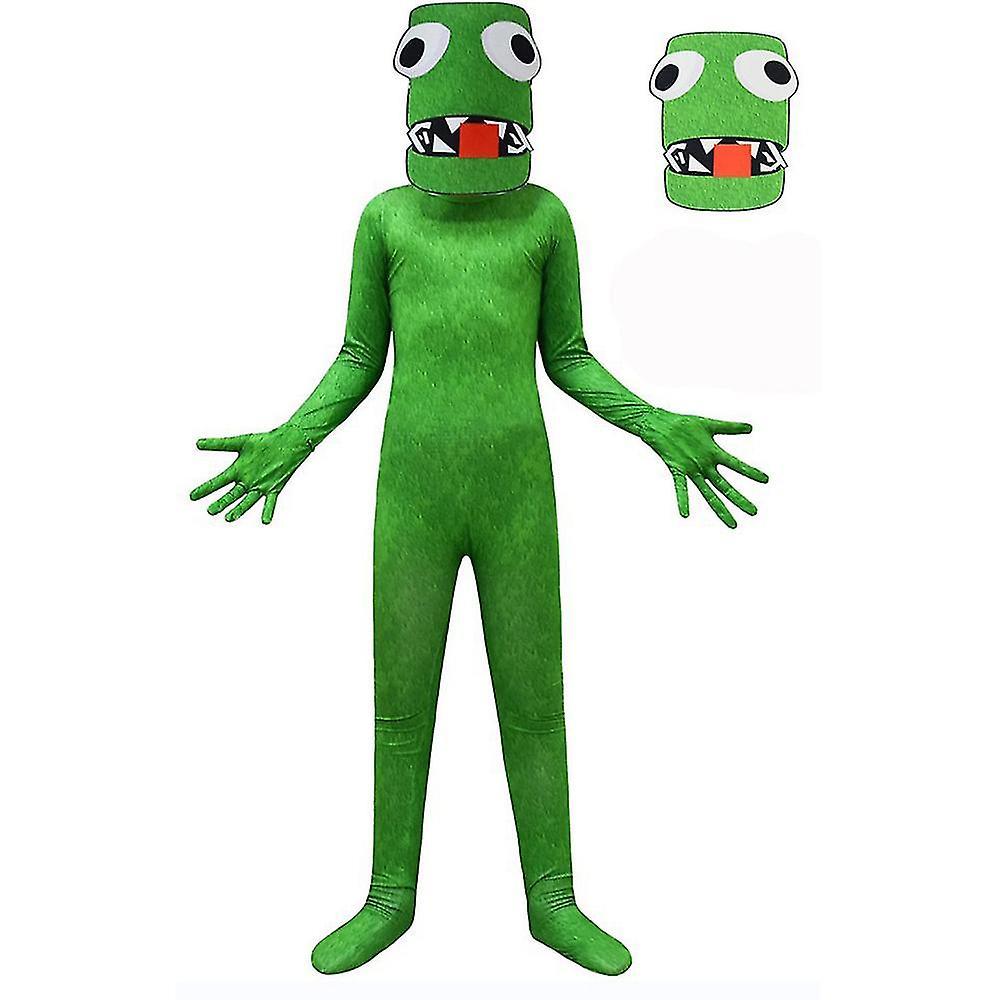 Shinestar Halloween Rainbow Friends Roblox Game Green Little Monster Costume Jumpsuit Kids Cosplay Tight-fitting Bodysuit 6-7 Years