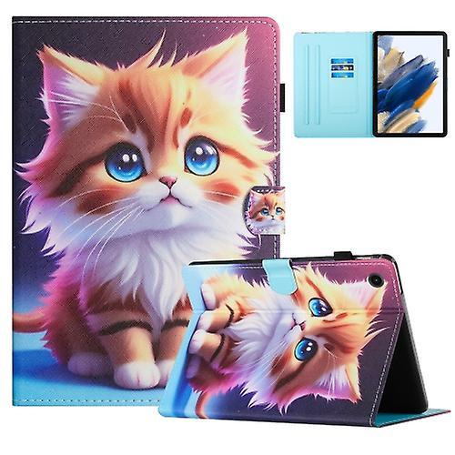 Mycase For Samsung Galaxy Tab A9 Colored Drawing Stitching Leather Tablet Smart Case Yellow Cat