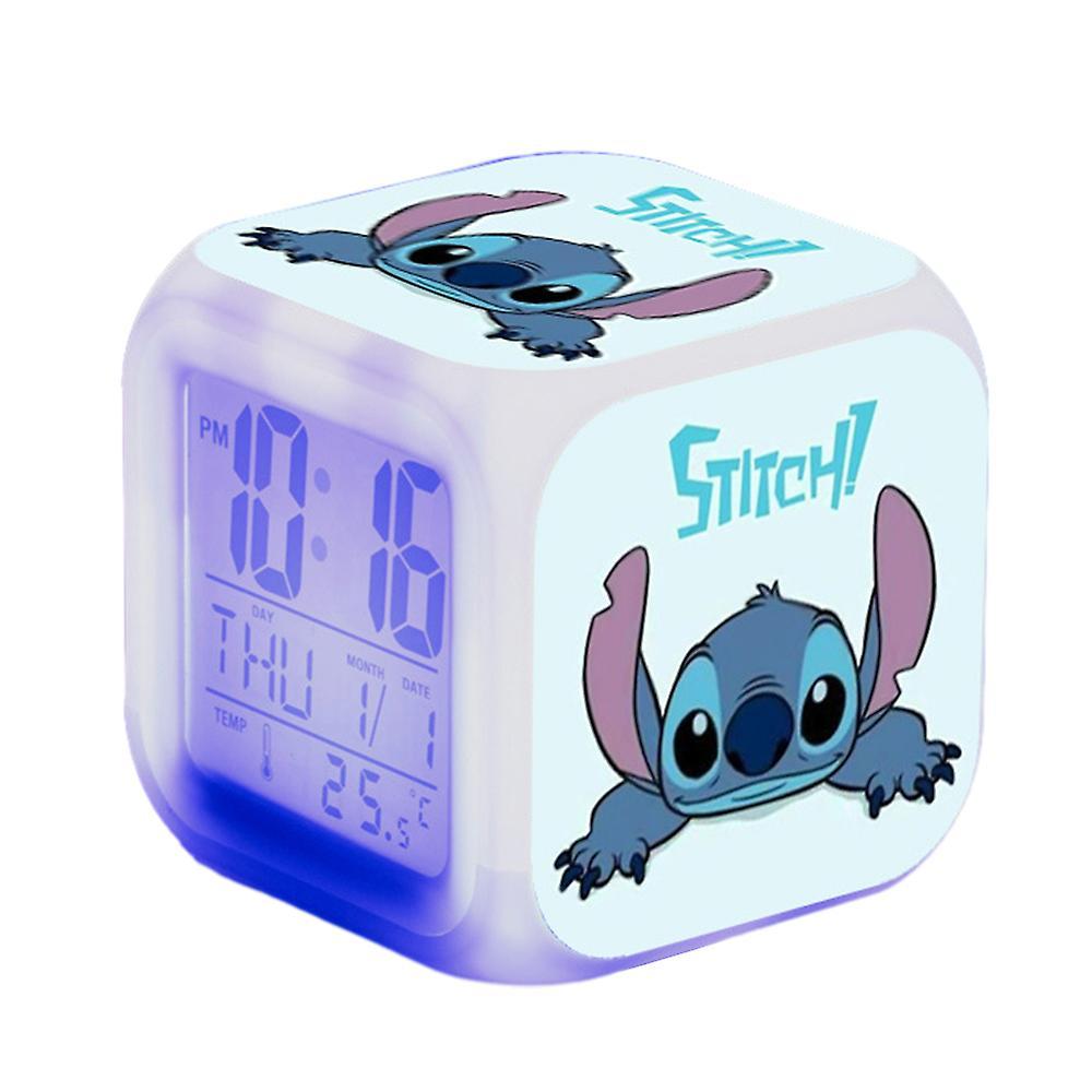 Vicbuy Lilo & Stitch Digital Alarm Clock Anime Cartoon Night Light Bedside 7 Color Changing Clock Home Decor Kids Gifts C