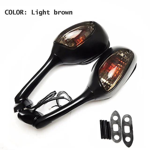 Roobeki For Suzuki GSXR Motorcycle Rearview Side Mirrors for Suzuki GSXR 600 750 with Turn Signal Light K6 K7 K8 Mirror Light brown