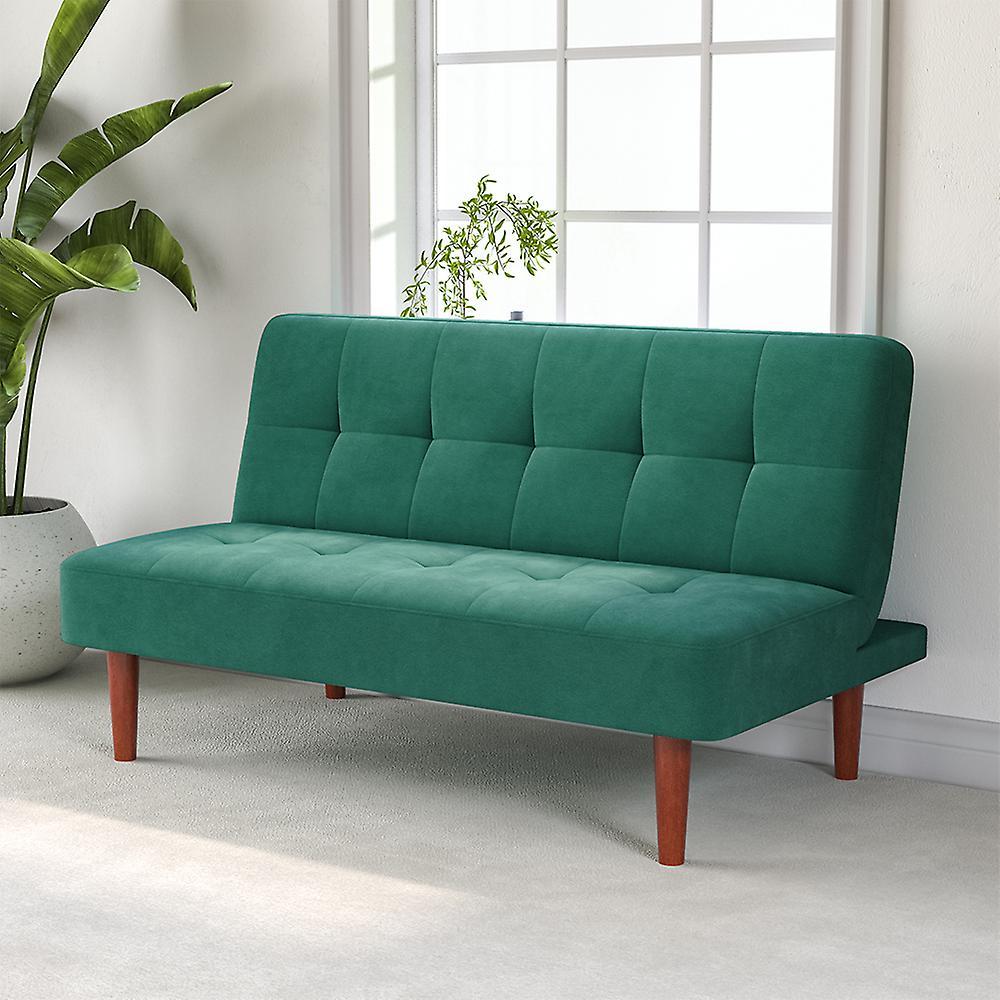 Living And Home Fabric Upholstered 2 Seater Sofa Bed Dark Green