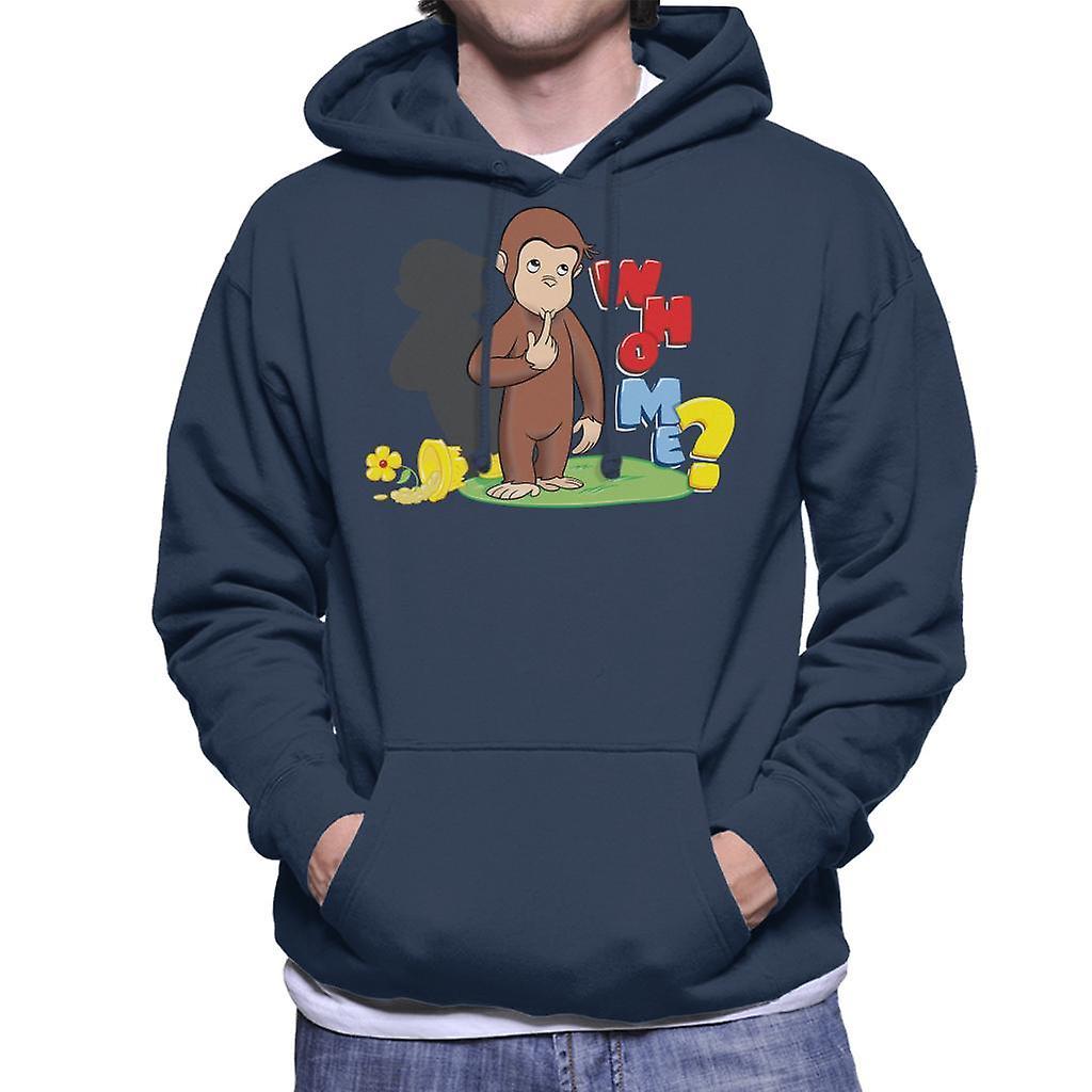 Curious George Broken Flower Pot Who Me Men's Hooded Sweatshirt Navy Blue Medium