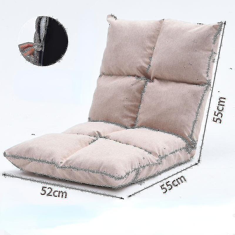 Generic Japanese Floor Chair Folding Adjustable Lazy Sofa Chair Floor Gaming Sofa Chair Padded Lounger Soft Recliner With Back Support khaki Linen-...