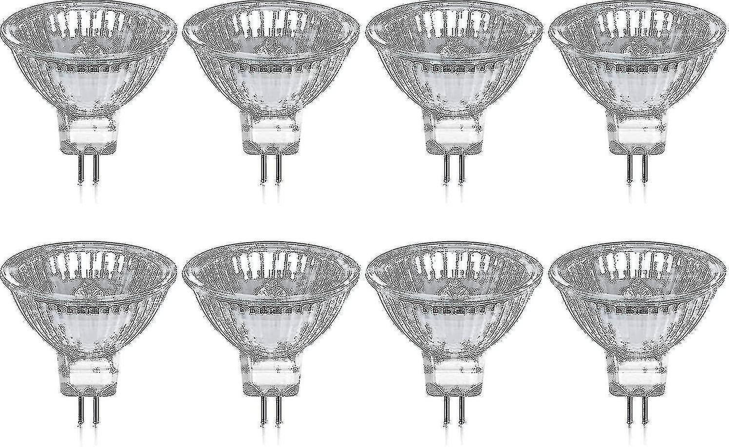 Guangzhou Yunlong Trading Co., Pack Of 8 Halogen Bulbs Gu5.3 Mr16 35w 12v Dimmable - Warm White 2800k, 400 Lumens, Glass Cover