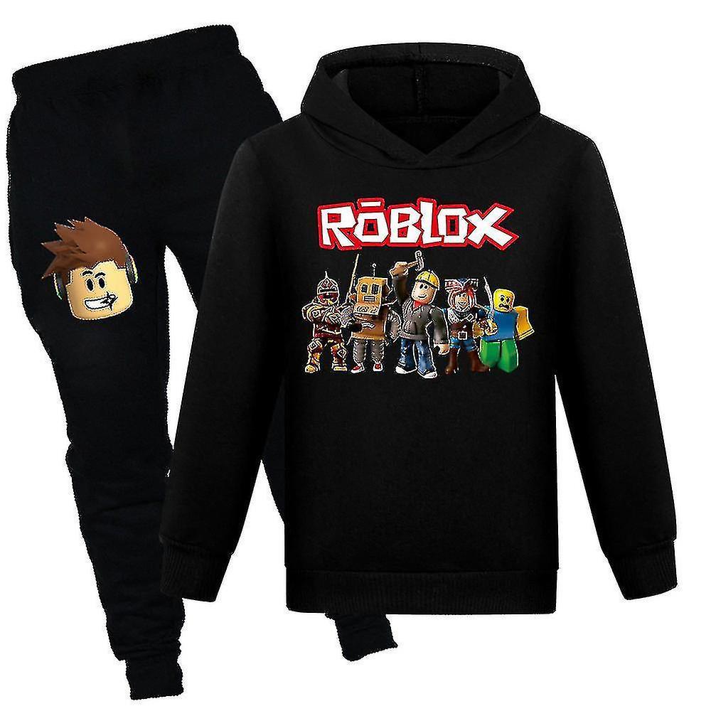 Mingerda 7-14 Years Kids Teens Roblox Pullover Hoodies Sweatpants Outfit Set Jogging Tracksuit Sweatshirt Set Gifts Black 11-12Years