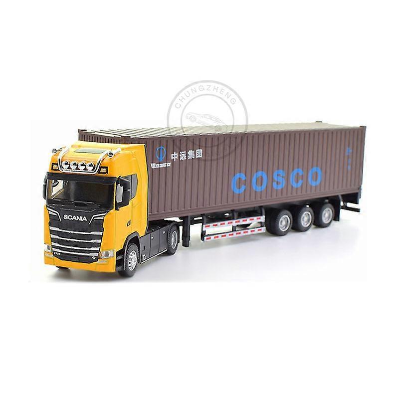 Toy Cars 150 Large Diecast Alloy Truck Car Model Container Toy Simulation Pull Back Sound And Light Transport Vehicle Model Kids Gifts yellow COSCO