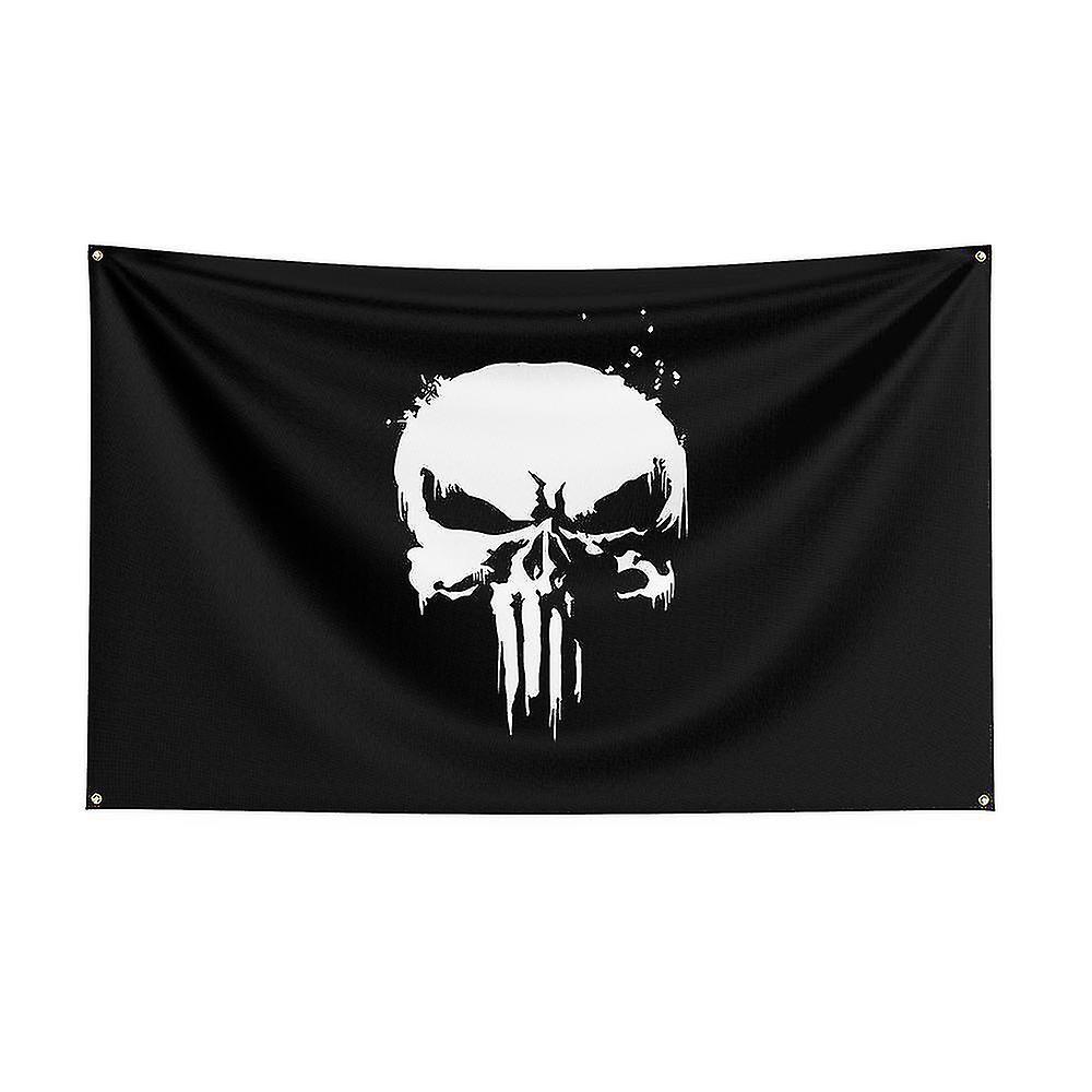 Skwtlv Born Pretty 3x5 Punisher Black Background Flag Polyester Printed Other Banner For Decor A 60 x 90cm