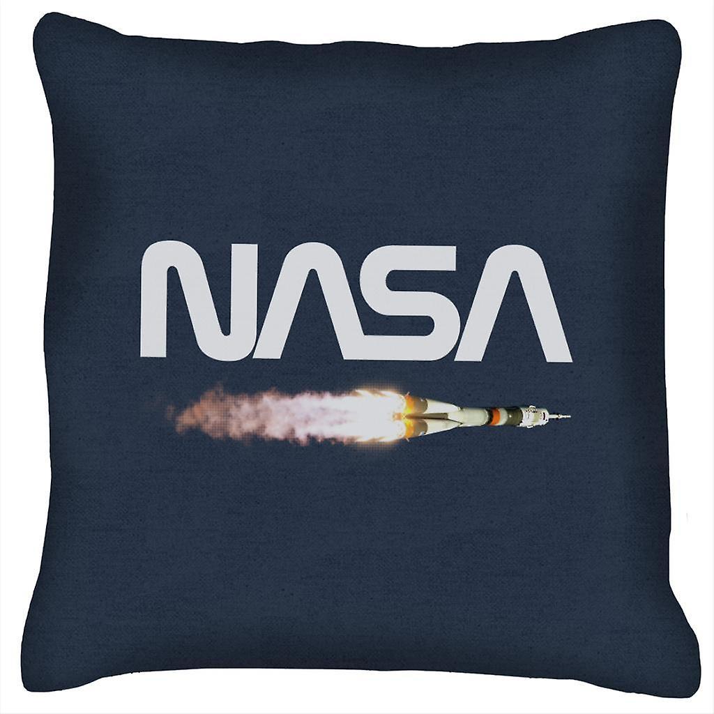 NASA Soyuz Launch Logo Cushion Navy Blue 40 x 40cm