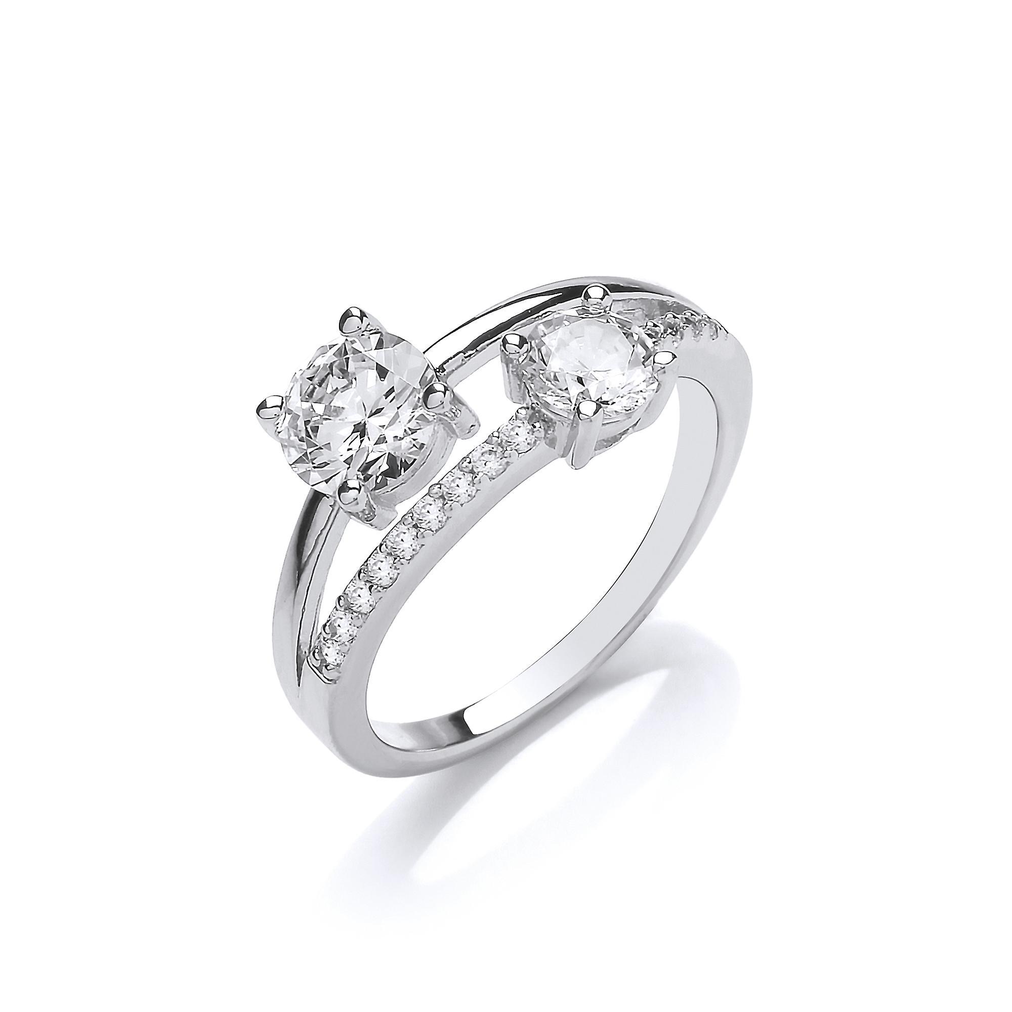 Silver  CZ Duology Split Shoulder Dress Ring - GVR855