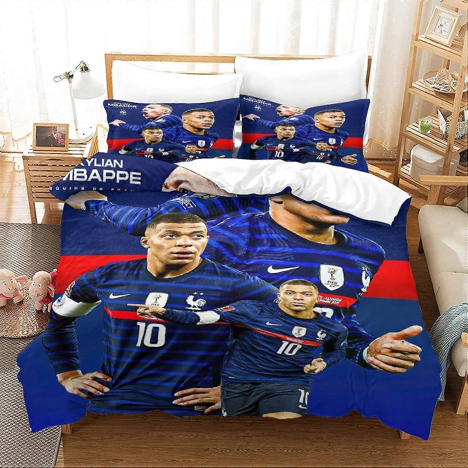 Kerota Footballers Duvet Cover in 100% Microfiber, 3D Digital Print Mbappe Bedding Set, 3 Pieces Single135x200cm