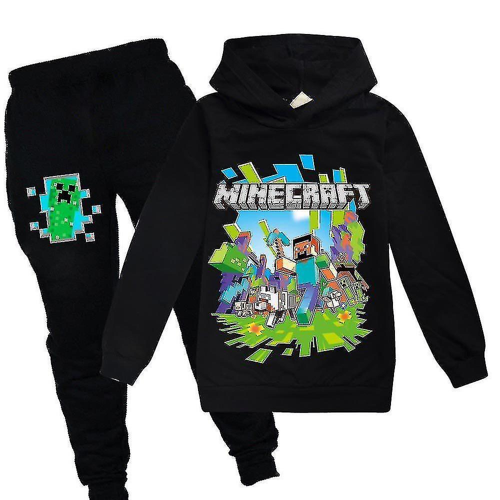 DUqi Kid Minecraft Game Hooded Tracksuit Unisex Sport Hoodie Pant Outfit Set Black 7-8 Years