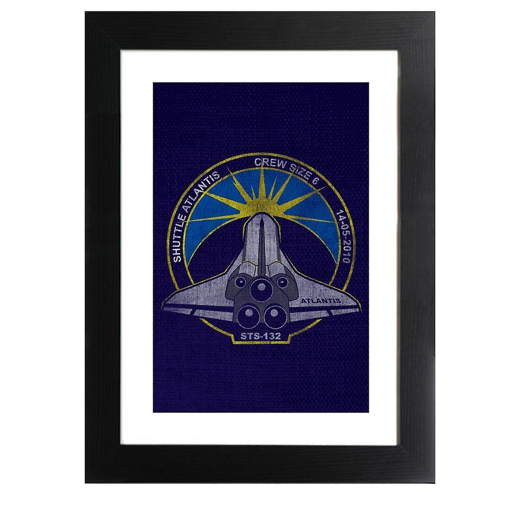 NASA STS 132 Atlantis Mission Badge Distressed Framed Print Navy Blue 39 x 52 cm