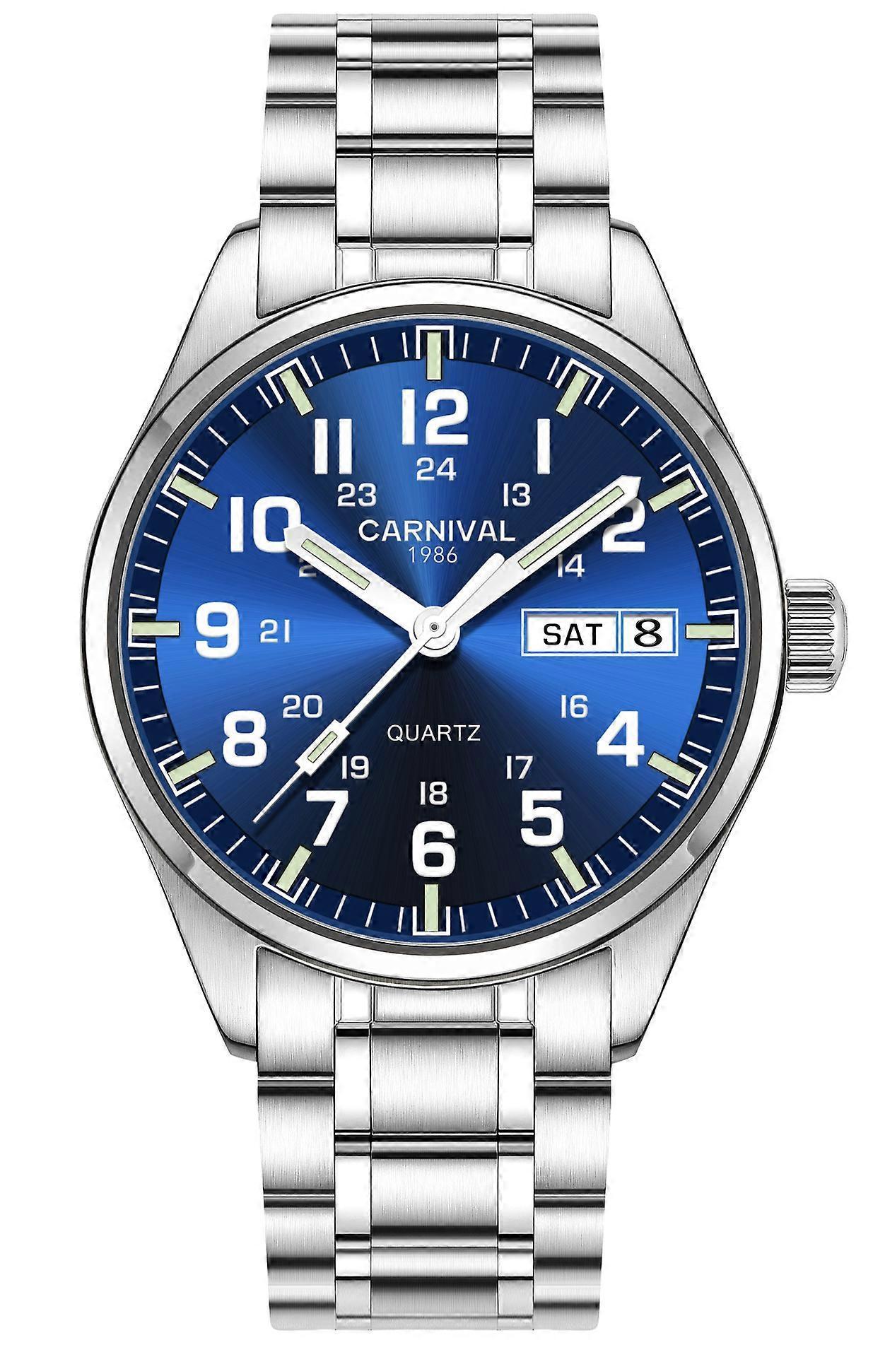 Carnival Men's Steel Band Luminous Quartz Watch Blue