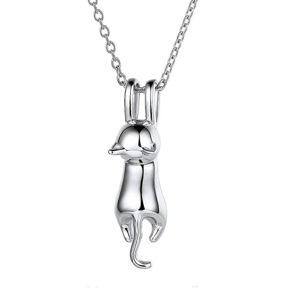 Ergocar 925 Sterling Silver Cat Pendant Necklace for Women Cute Animals Jewelry