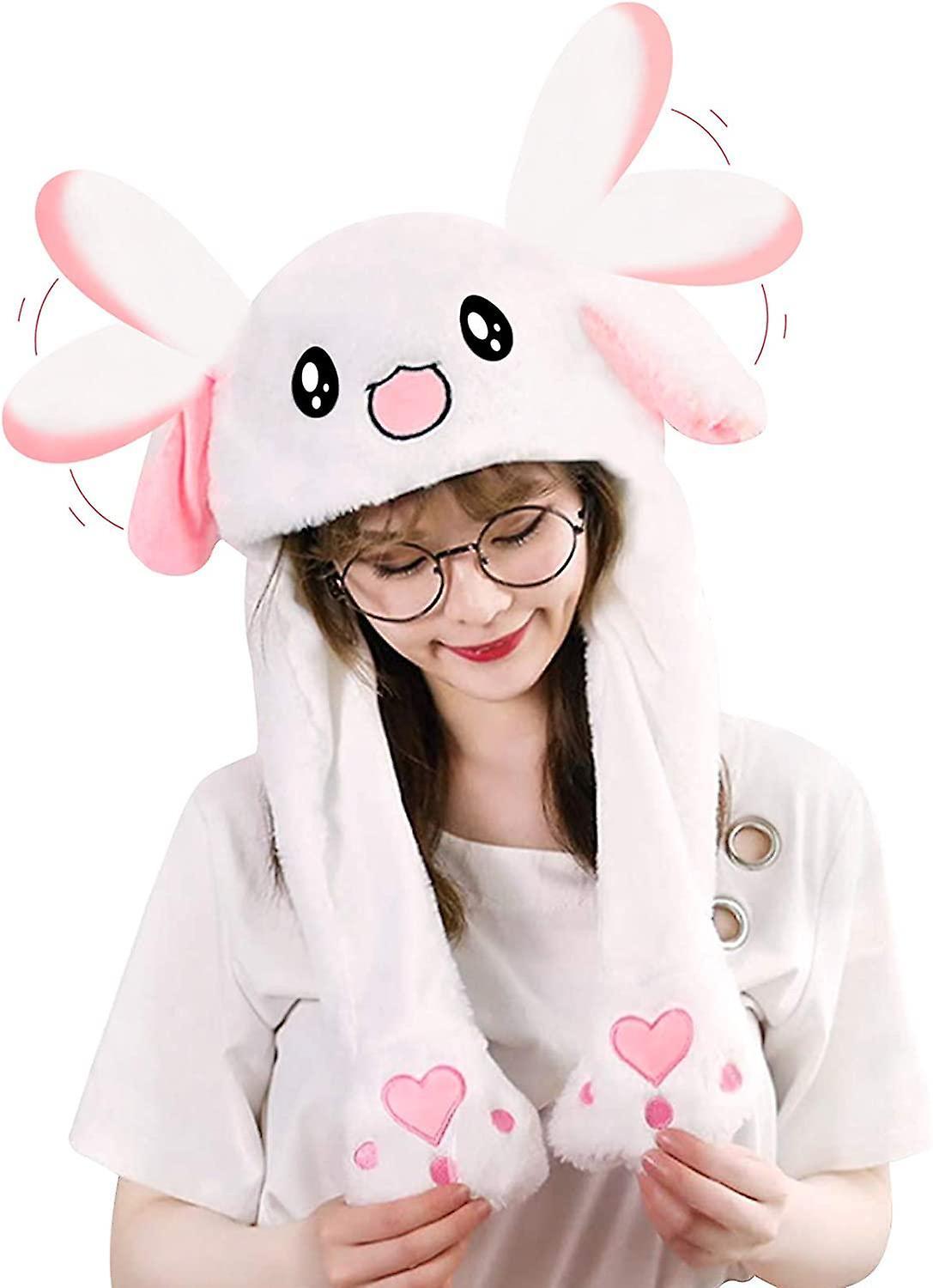 unbrand Rabbit Hat Ear Moving Jumping Hat Funny Bunny Plush Hat Warm Winter Hat for Women and Girls, Cosplay