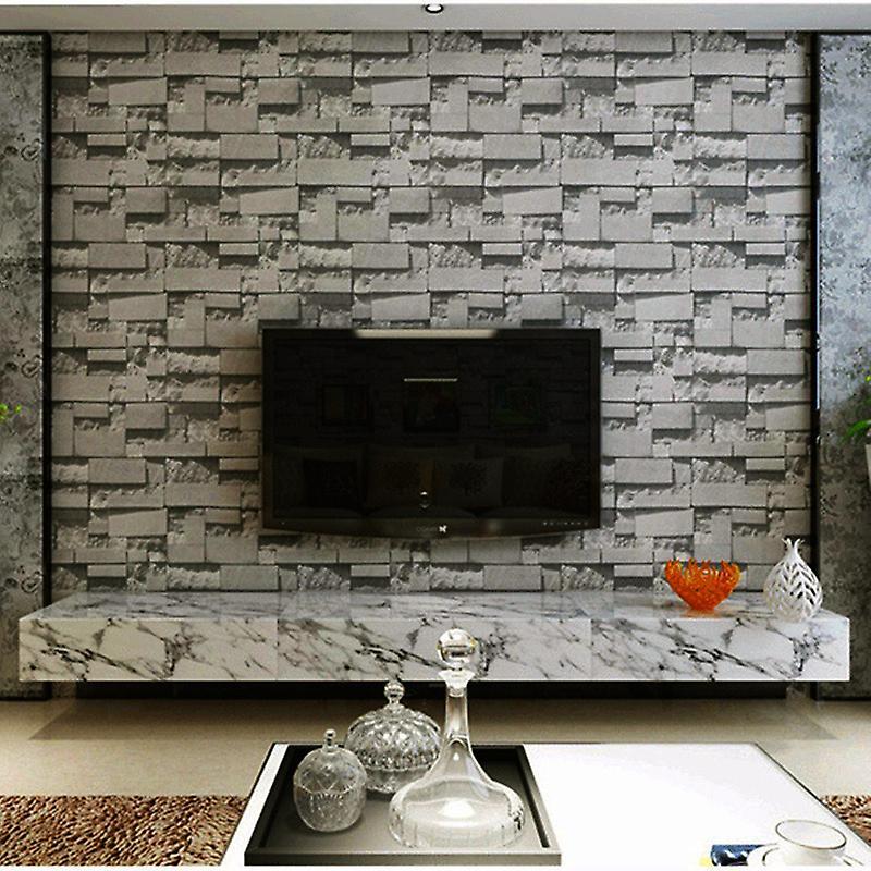 Living And Home 10M 3D Rustic Stone Brick Wall Paper Dark Gray