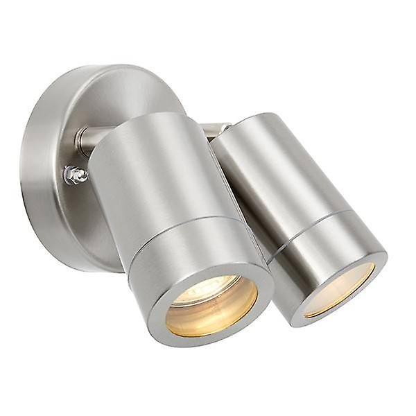 Saxby Lighting Palin 2 Light Outdoor Spotlight Brushed Stainless Steel, Glass IP44, GU10