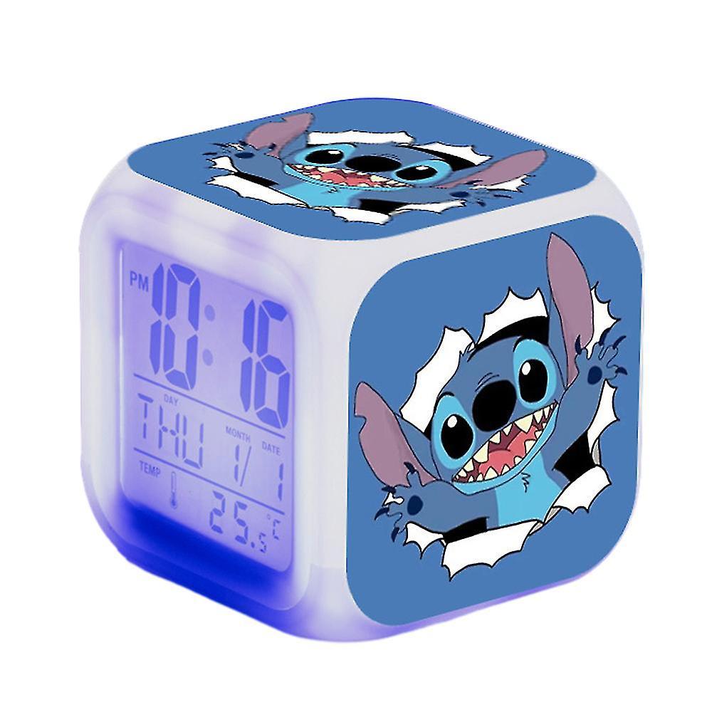 Elciaicle Lilo & Stitch Digital Alarm Clock 7 Color Changing Anime Cartoon Night Light Bedside Clock Home Decor Kids Toy Gifts B