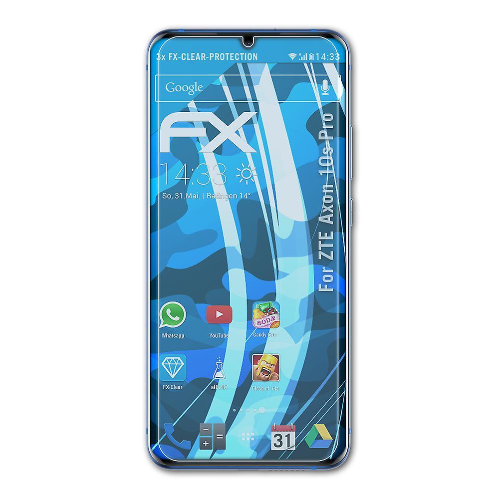 atFoliX 3x protective film compatible with ZTE Axon 10s Pro screen protector clear 01 FX-CLEAR