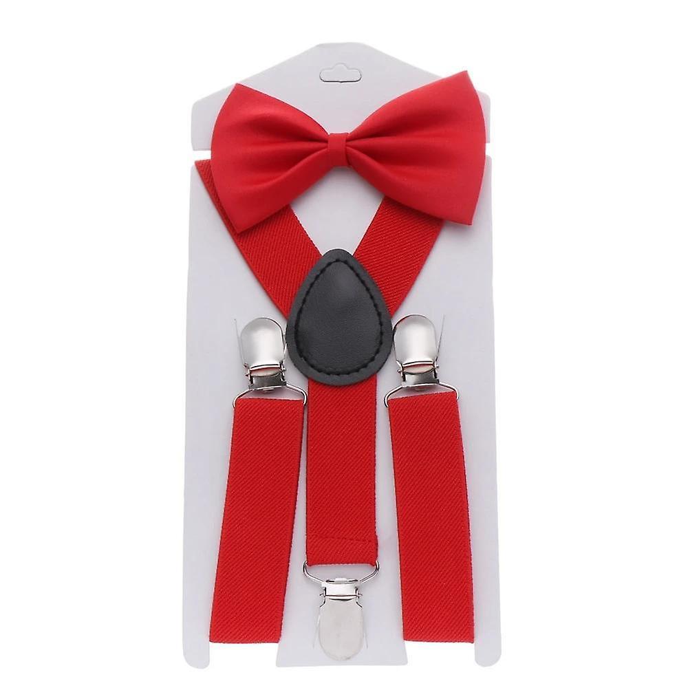 Slowmoose Adjustable Elastic Suspenders And Bow Tie type 1-red