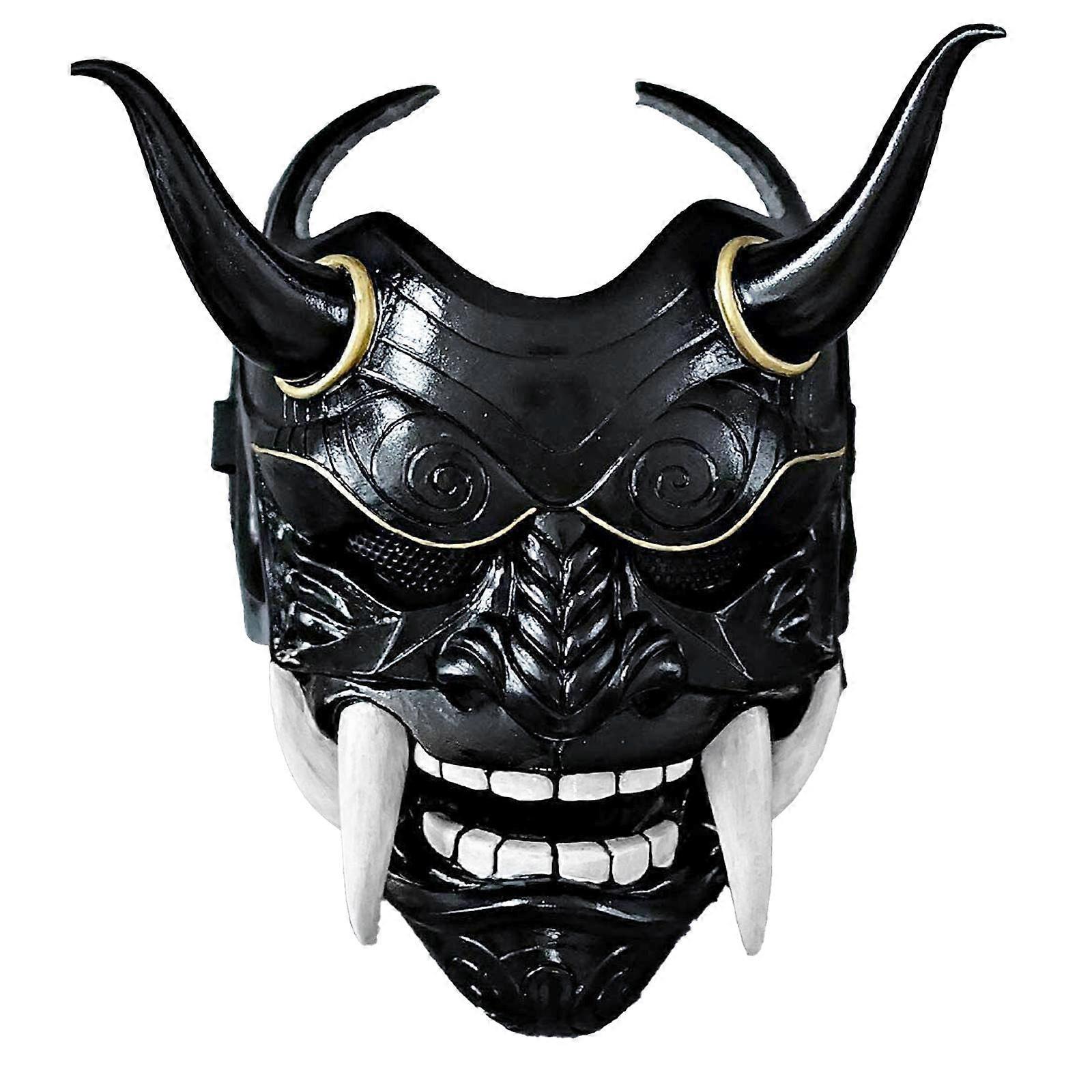 Unbrand Japanese Halloween Hannya Demon Oni Samurai Kabuki Prajna Devil Mask Latex Fg Black