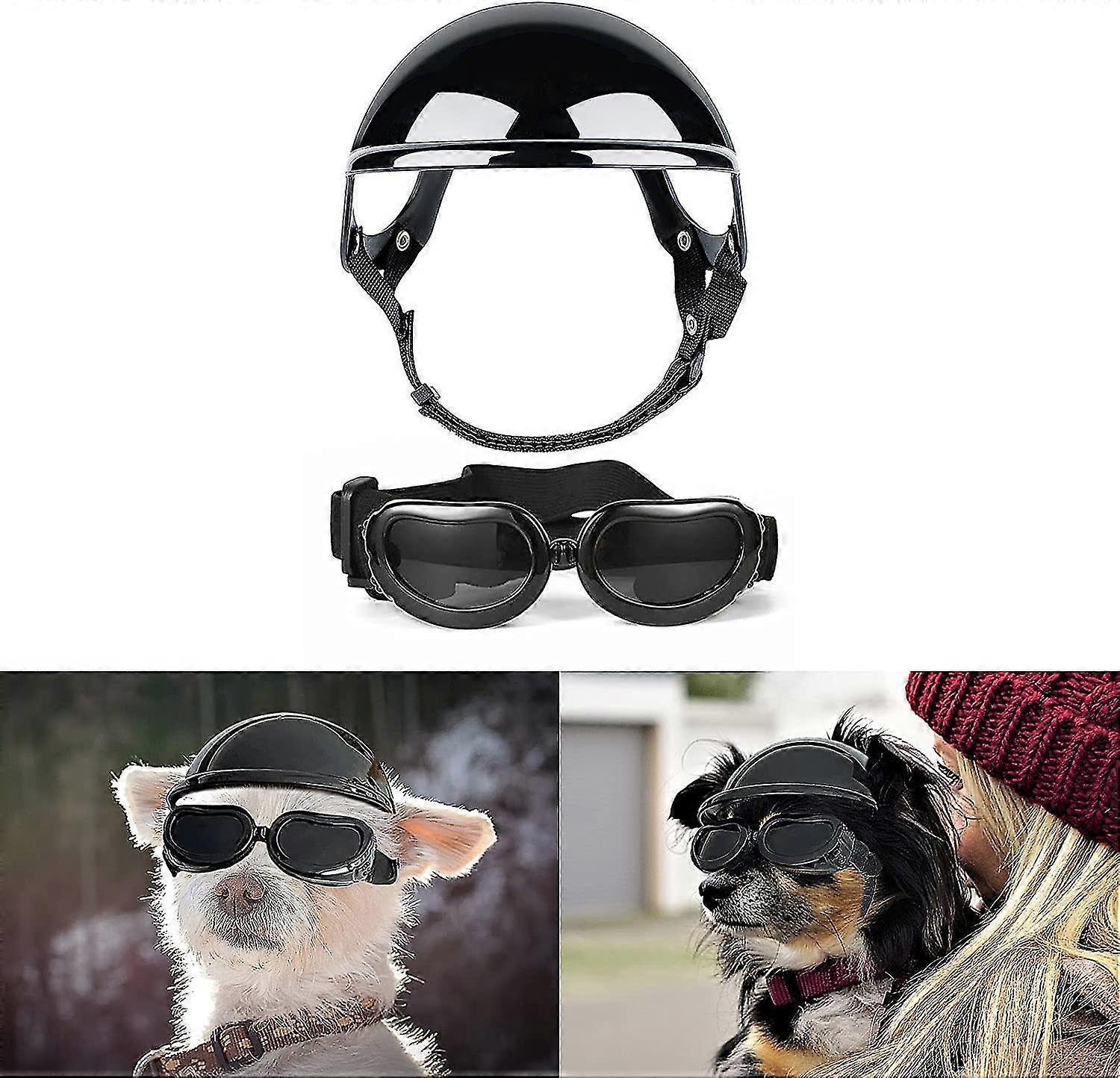 Unbrand Dog Sunglasses And Helmet For Small Breed, Uv Protection Small Dog Goggles, Wind Proof Dog Motorcycle Helmet With Earhole M