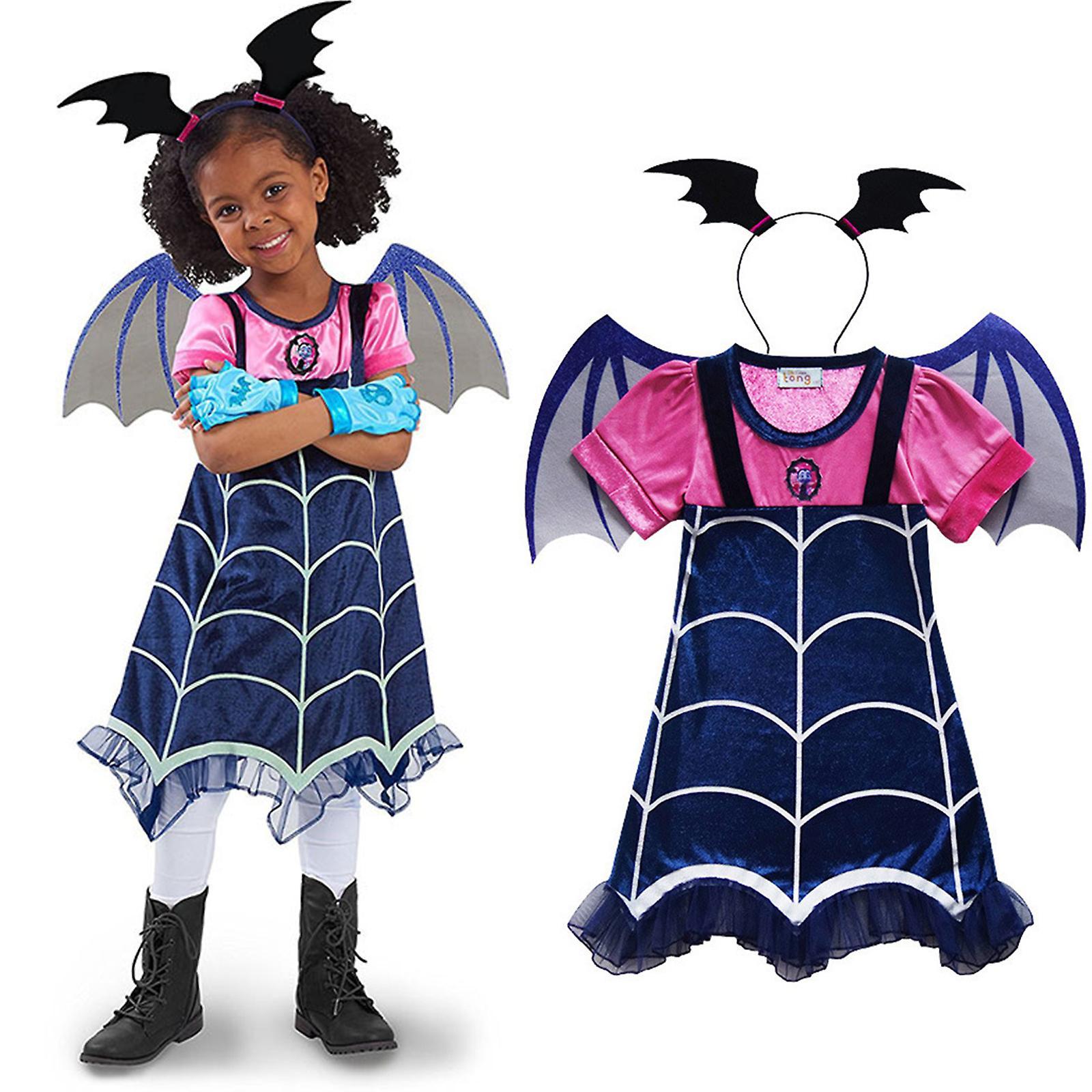 Shinestar Vampirina Cosplay Kids Girl Wings Dress Vampire Headband Set Carnival Halloween Party Outfit Fancy Dress Up Performance Costume 4-5 Years