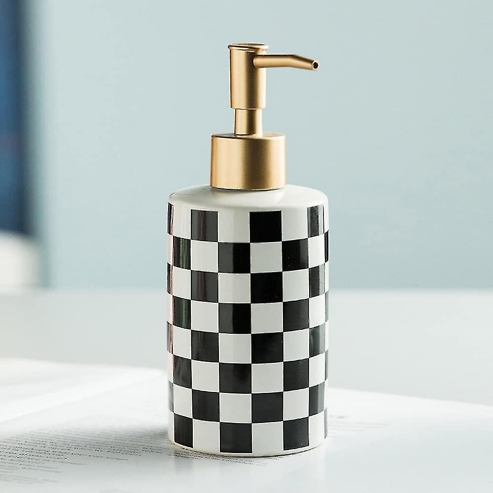 Tianzun Checkered Ceramic Soap Dispenser With Rust Proof Gold Matte Pump Decorative Soap Dispenser black