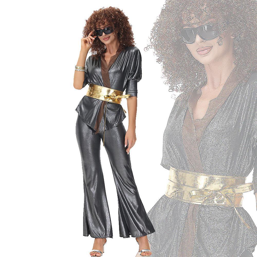 Baiyis Sexy Rock Disco Hippie Costume For Women 70's 80's Hippie Dance Outfits Vintage Party Halloween Carnival Costume no wig M