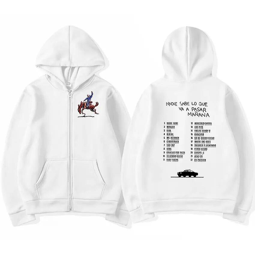 Eccpp Singer Bad Bunny 2023 New Album Zip Up Hoodie Men Women Fashion Pullover Oversized Zipper Jacket Sweatshirts Harajuku Streetwear White XXL